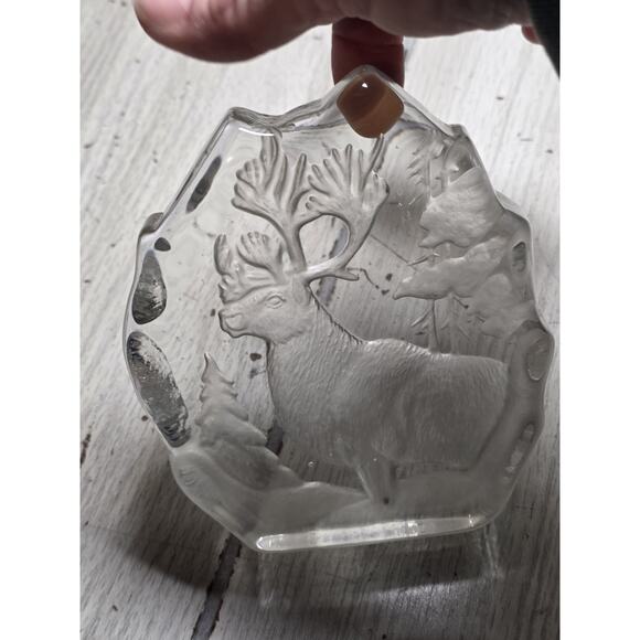 Vtg Handcrafted Lead Crystal Moose Caribou Paperweight Romania Winter Scene - Picture 7 of 14